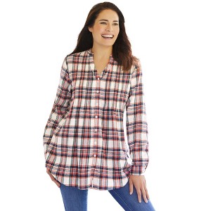 Woman Within Pintucked Flannel Shirt - 1 of 4