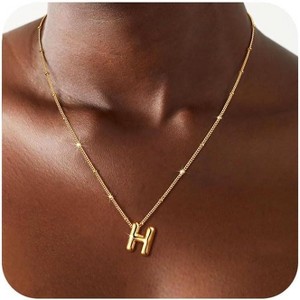 Sterling Silver Balloon Letter Necklace Satellite Bead Chain Personalized Gift - 1 of 4