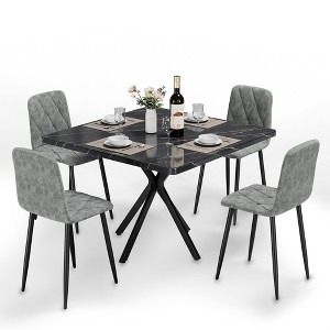 Oversart Square Dining Table Set, Mid Century Modern Square Dining Table for 4 Person, Faux Marble Tabletop, Iron Legs - 1 of 4