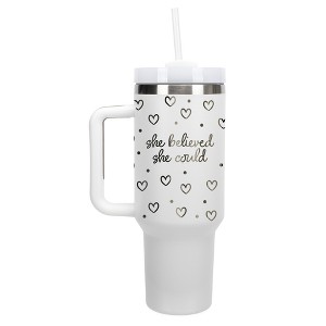 Elanze Designs She Believed She Could Hearts Polka Dots 40 oz. Stainless Steel, Large Water Bottle Coffee Mug, Spill & Leak Resistant, Thermal Travel - 1 of 1