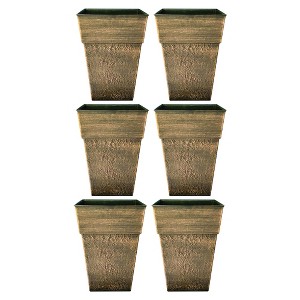 The HC Companies Avino 16 Inch Square Plastic Accent Outdoor Flower Planter Pot for Garden, Patio, Porch, Deck, or Balcony, Celtic Bronze (6 Pack) - 1 of 4