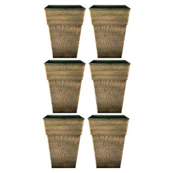 The HC Companies Avino 16 Inch Square Plastic Accent Outdoor Flower Planter Pot for Garden, Patio, Porch, Deck, or Balcony, Celtic Bronze (6 Pack)