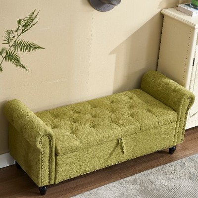 CAVINAS Industrial Rivet Storage Ottoman Bench, Upholstered Ottoman Foot Rest, Button Tufted Ottoman with Hidden Storage, End-of-Bed Bench
