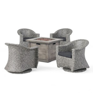 Christopher Knight Home Morant Outdoor Wicker 5 Piece Swivel Club Chair and Fire Pit Set - 1 of 4