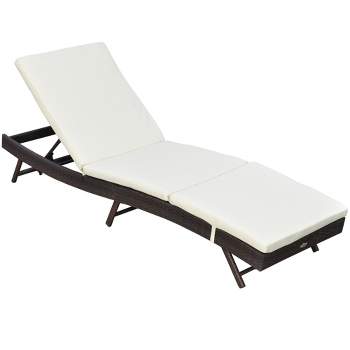 Outsunny Patio Chaise Lounge, Pool Chair with 5 Position Adjustable Backrest & Cushion, Outdoor PE Rattan Wicker Sun Tanning Seat, 24.75", White