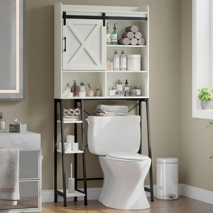 Over The Toilet Storage Cabinet with Sliding Door & Toilet Paper Holder Stand - 1 of 4