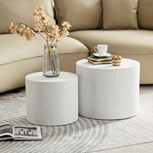 Round Coffee Table Set of 2,Nesting Side Table End Table,Modern Drum Side Table for Small Space,Living Room, Office,Bedroom-Cuddlewood - 1 of 4