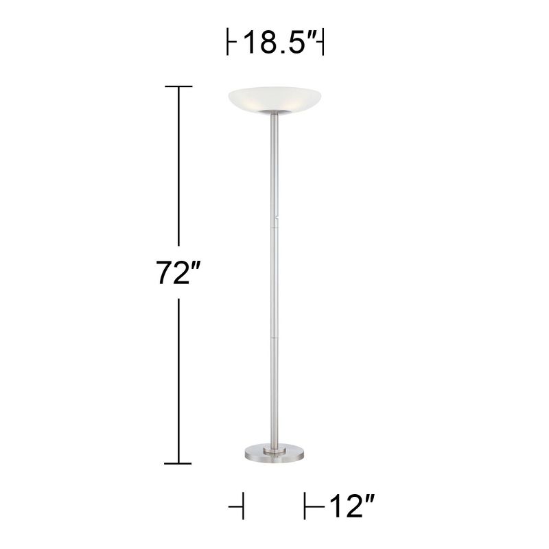 Possini Euro Design Meridian Light Blaster Modern Torchiere Floor Lamp 72" Tall Brushed Nickel LED Frosted Glass Shade for Living Room Bedroom Office, 4 of 10