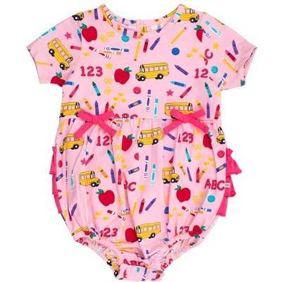 RuffleButts Baby Girls Knit Short Sleeve Bow Bubble Romper