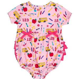 RuffleButts Baby Girls Knit Short Sleeve Bow Bubble Romper - 1 of 4