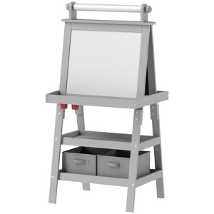 FONTOI Easel for Kids, Double Sided Kids Art Easel with Paper Roll, Chalkboard & Storage, Standing Toddler Easel, Gray, 18.9"*46.5"*23.2" - 1 of 4