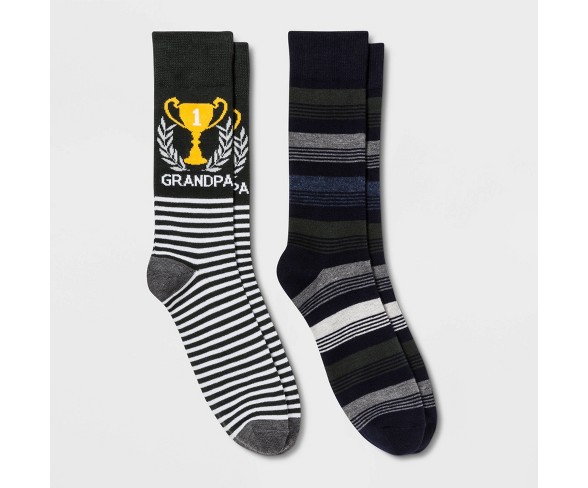 Men's 2pk Father's Day Crew Socks - Green 10-13