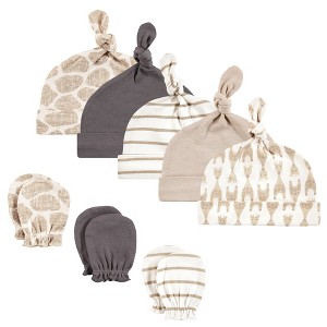 Hudson Baby Cotton Cap and Scratch Mitten Set, Modern Giraffe, 0-6 Months - 1 of 4