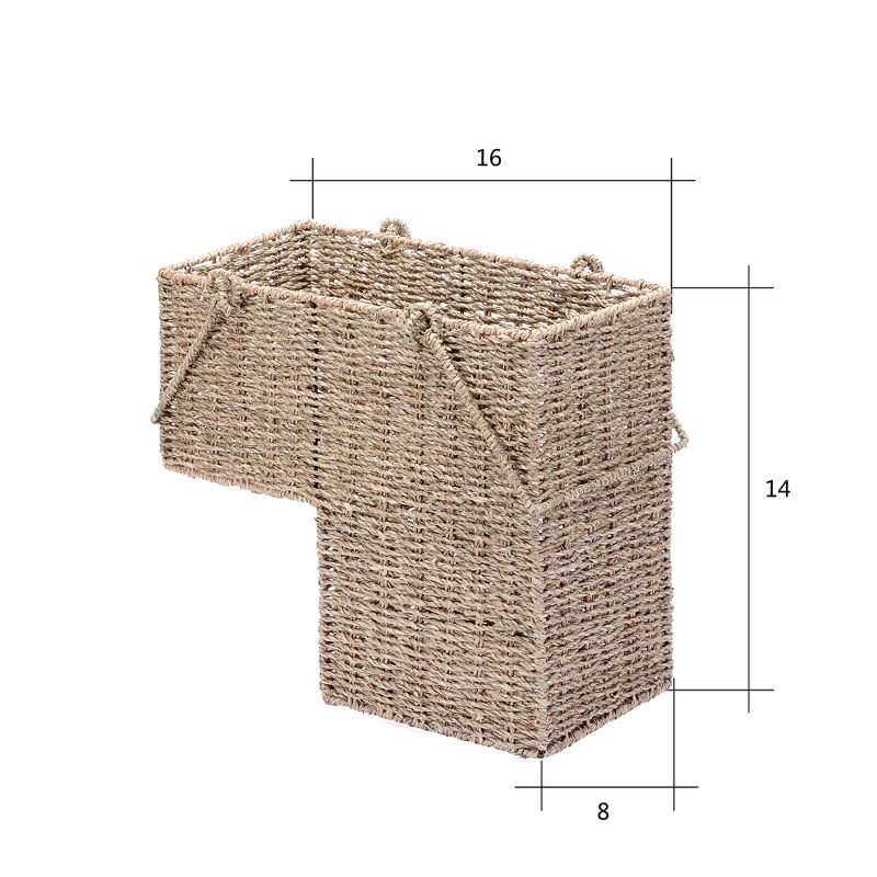 Hastings Home Handmade Woven Seagrass Wicker Staircase Basket With Handles - 14", Natural Color, 3 of 8