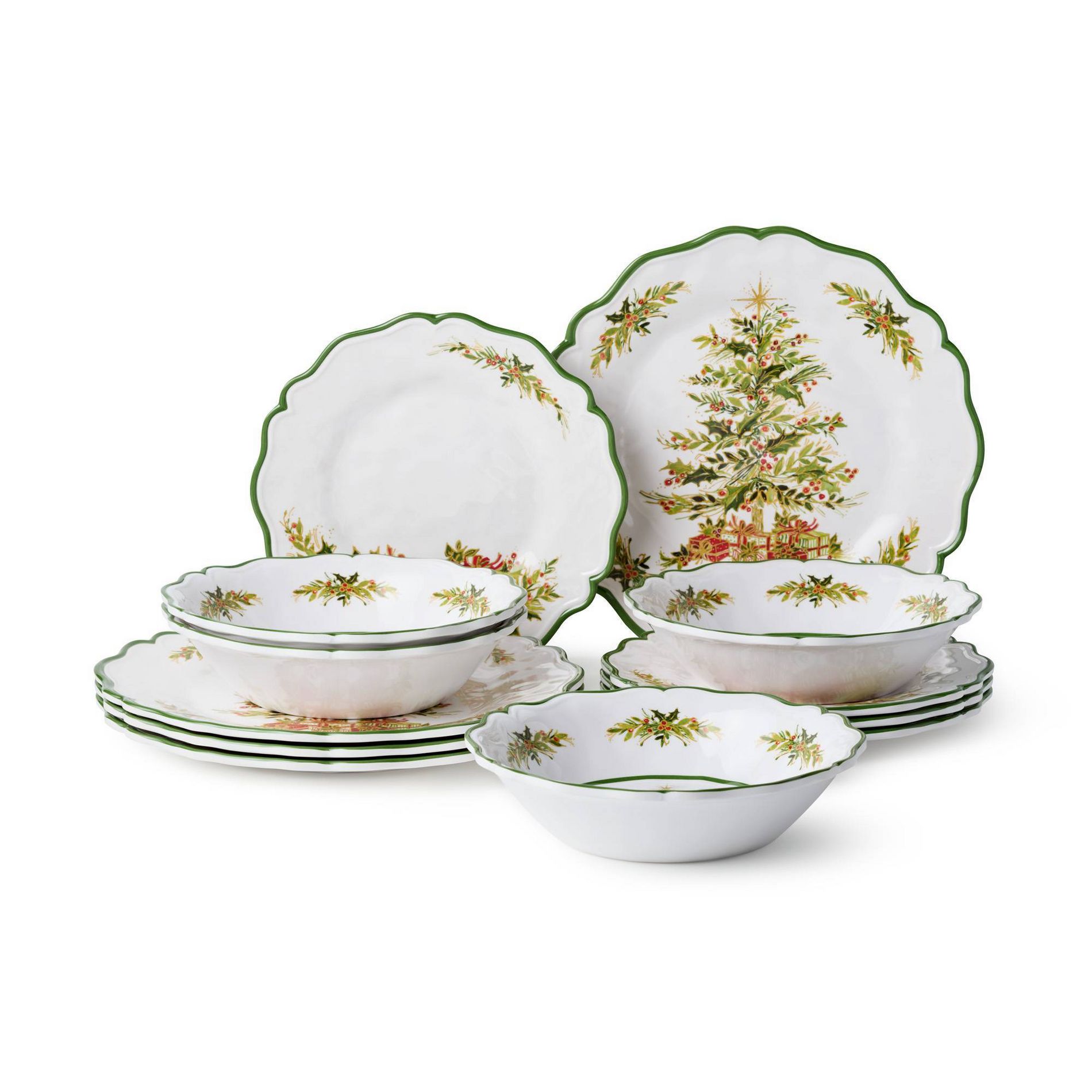 Certified International 12pc Holly Tree Melamine Dinnerware Set