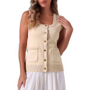 Allegra K Women's Sleeveless Button Down Casual Summer Ribbed Waistcoat Sweater Vest - 1 of 4