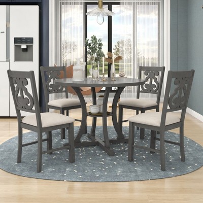 NicBex Round Dining Table for 4 Kitchen Table with MDF Tabletop, 4 Upholstered Chairs and Open Shelf for Dining Room