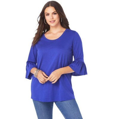 Roaman's Women's Plus Size Bell-sleeve Ultimate Tee - 12, Blue : Target