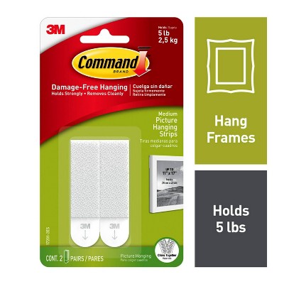 Command 5lbs Picture Hanging Strips White: Damage-Free Wall Adhesive, Art &#38; Stationery Mounting, 2-Pack