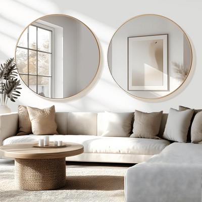 MAYEERTY Hanging Mirror Aluminum Alloy Thin Edge Black Round 35x35x1in
