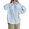 Women's Lightweight Washed Daisy Patch Waffle Knit Shirt - DAVI & DANI - 4 of 4