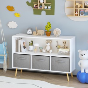KWPZQEB Toy Storage and Organizer, Kids Bookshelf with Collapsible Fabric Drawers, Toddler Bookcase and Storage Bin - 1 of 4