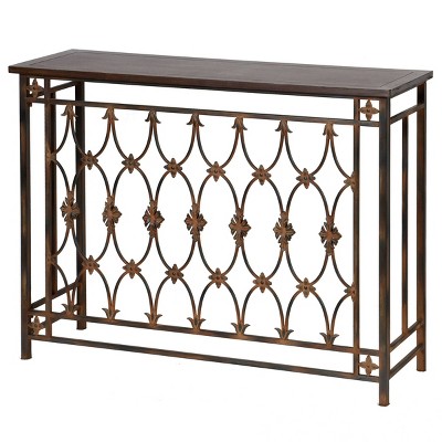Filagree Side Table Brown - Stylecraft: Signature Collection, Elegant Metal & Wood Design, Storage for Entryway or Hallway
