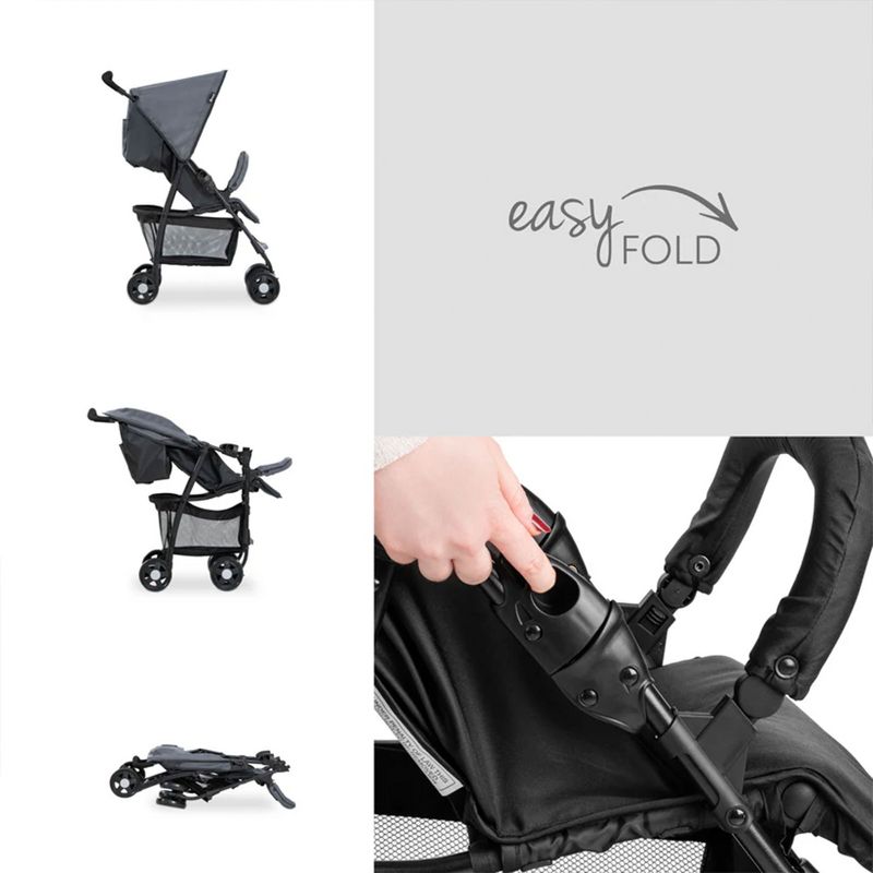 Hauck Sport T13 Lightweight Compact Foldable Baby Stroller Pushchair with Sunproof Canopy, Swiveling and Lockable Front Wheels, Charcoal Stone, 4 of 7