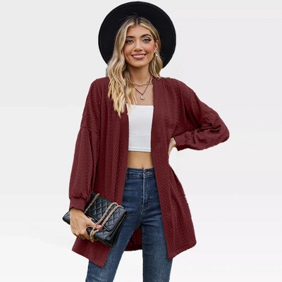 Women's Textured Knit Cardigan Longline Shacket with Drop Shoulder for Fall Outfits