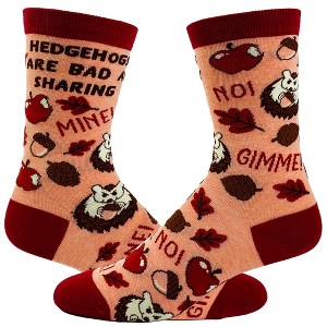 Crazy Dog T-Shirts Women's Hedgehogs Are Bad At Sharing Socks Funny Fall Autumn Novelty Footwear - 1 of 4