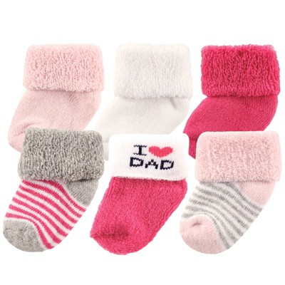 Luvable Friends Baby Girl Newborn and Baby Socks Set, Fuschia Dad, 0-3 Months