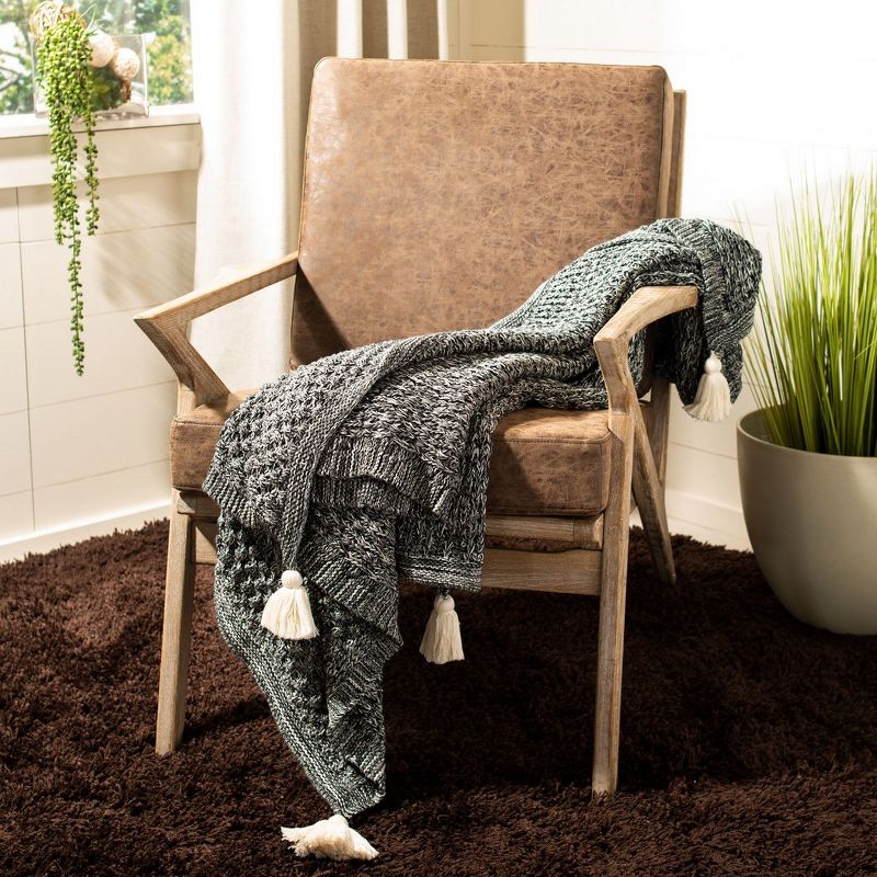 Pennie Knit Tassel Throw Blanket - Black/Natural - 50" x 60" - Safavieh ., 2 of 4