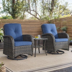 SUGOLD 3-Piece Outdoor Patio Furniture Set, 360?? Swivel Rocking Wicker Chairs with Side Table, All-Weather Conversation Set - 1 of 1