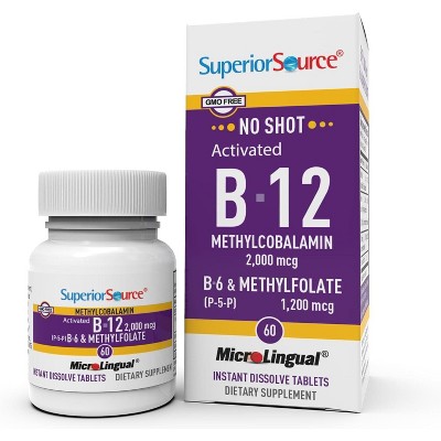 Superior Source No Shot Vitamin B12 Methylcobalamin 2000mcg, Methyl Folate, B6 - Quick Dissolve, 60 Tablets