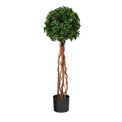 3.5' Indoor/Outdoor English Ivy Single Ball Topiary Artificial Tree with Natural Trunk - Nearly Natural