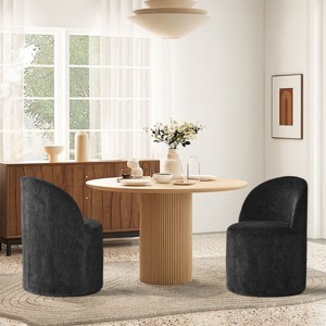 Set of 2 Upholstered Dining Chairs with Wheels, Chenille Barrel Style Rolling Chairs for Kitchen or Modern Dining Room-Maison Boucle - 1 of 4