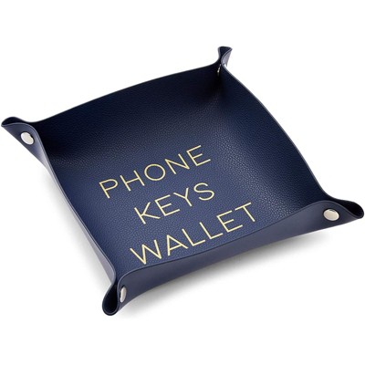 Juvale Leather Catchall Valet Decorative Tray for Phone, Keys, Wallet (Navy Blue, 6.9 x 2.2 in)