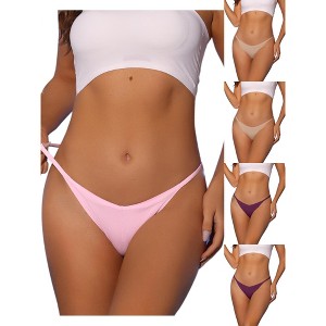Allegra K Women's V-waisted Ruched Invisibles Breathable No Trace Thongs Multicolored - 1 of 4