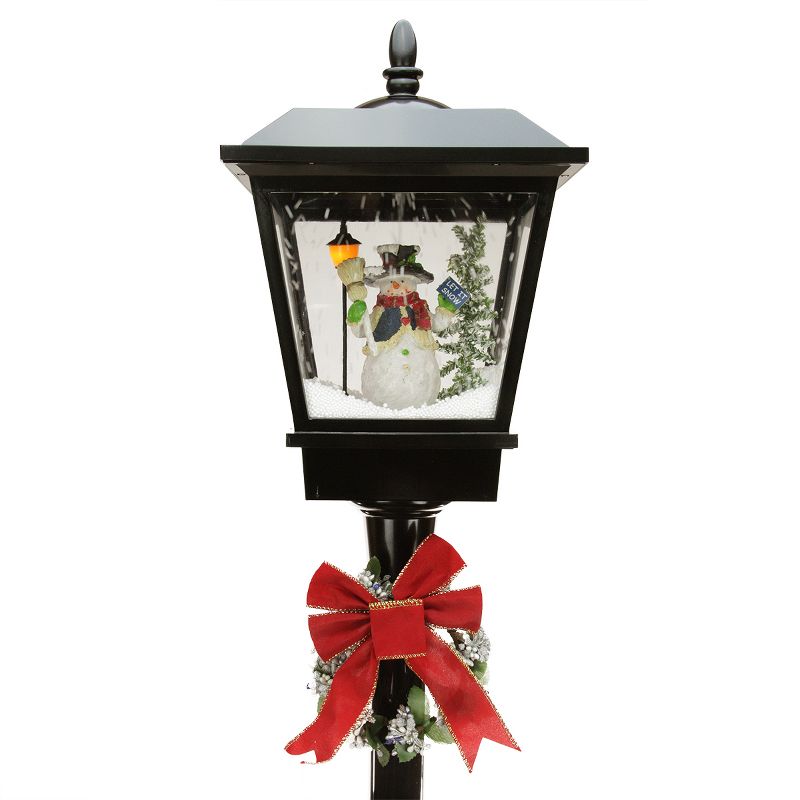 Northlight 70.75" Black Lighted Musical Snowing Christmas Street Lamp with Snowman, 2 of 4