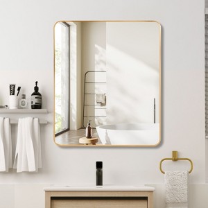 PexFix 30" x 36" Bathroom Mirror for Over Sink Wall Mirror Gold Metal Frame Rounded Rectangular Vanity Mirrors for Bedroom Living Room Entryway Decor - 1 of 4