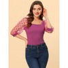 INSPIRE CHIC Women's Retro Square Neck Slim Fit Semi Sheer 3/4 Mesh Sleeve Top - 3 of 4