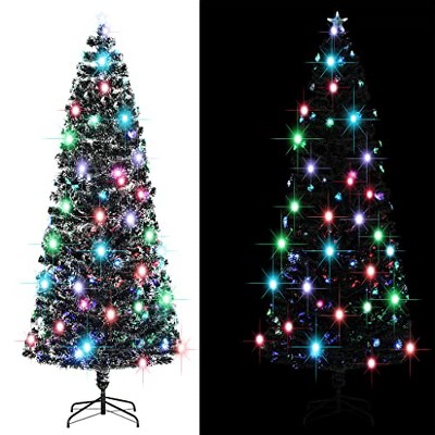 vidaXL 8ft Artificial Christmas Tree with LED and Fiber Optic Lights, Green & White, Lifelike PVC, Includes Stand