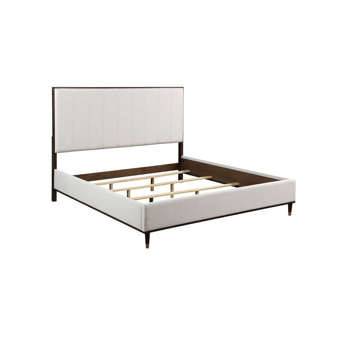 80.25" Eastern King Bed Carena Bed Light Gray Fabric White Brown Finish - Acme Furniture: Contemporary Upholstered Wood Frame