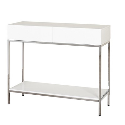 Lewis Modern Sofa Table White - Buylateral: High Gloss Finish, Metal Frame, Entryway Storage