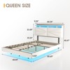 Floating Platform Bed Frame with Storage Headboard, Charging Station, LED Lights, Beige - 2 of 4