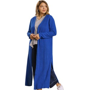 Slickblue Plus Size Women's Open Front Long Body Cardigan, Lightweight Layer, Raspberry/Forest/Blue, Size XL-2XL - 1 of 4