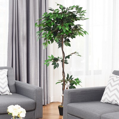 5.5-Foot Green Polyester Ficus Tree with Black Plastic Pot