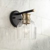 Stiffel Mid Century Modern Wall Light Sconce Black Brass Hardwired 5 1/2" Fixture Hardwired Clear Glass Shade for Bedroom Bathroom - 2 of 4
