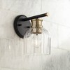 Stiffel Mid Century Modern Wall Light Sconce Black Brass Hardwired 5 1/2" Fixture Hardwired Clear Glass Shade for Bedroom Bathroom - image 2 of 4