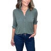 Women's Long Sleeve Button Front Collar Tee - bobi - 4 of 4